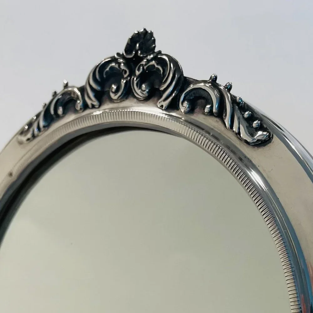 Art Deco Silver Crest Floral Design Table Mirror Hallmarked